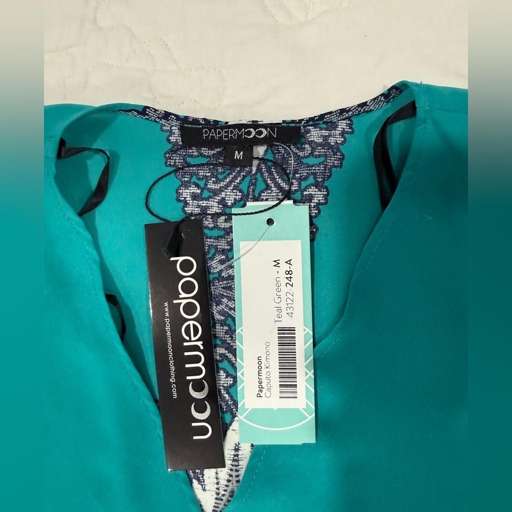 PAPERMOON Womens Teal Green Caputo Kimono Size M - Picture 7 of 10